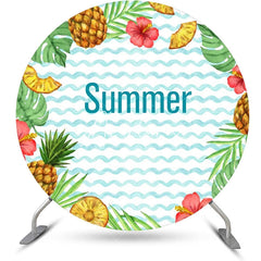 Aperturee - Monstera Pineapple Water Waves Round Summer Backdrop