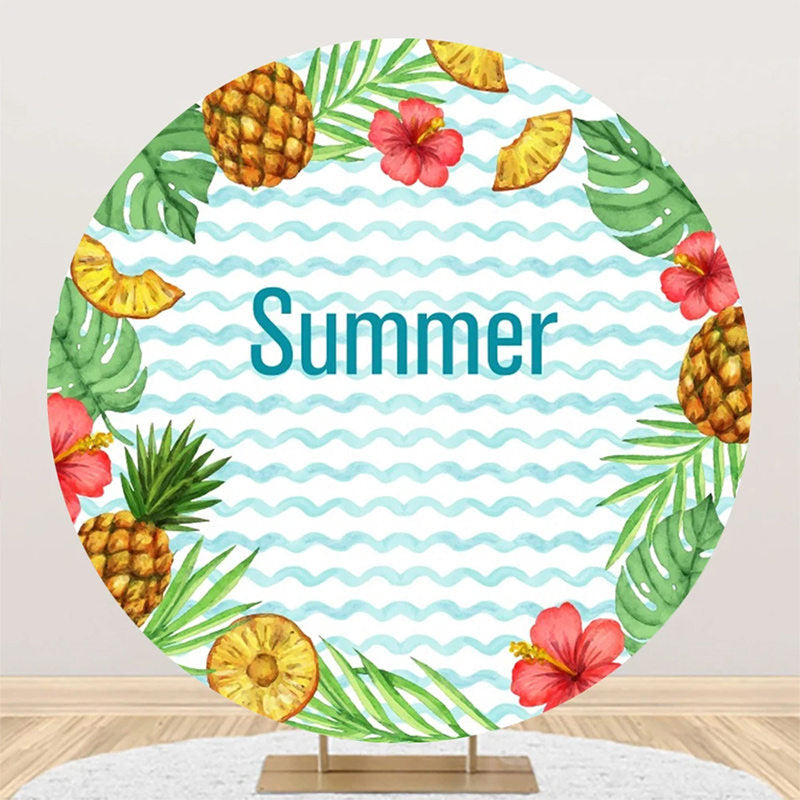Aperturee - Monstera Pineapple Water Waves Round Summer Backdrop