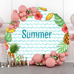 Aperturee - Monstera Pineapple Water Waves Round Summer Backdrop