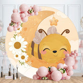 Aperturee - Moon And Bee Round Floral Baby Shower Backdorp