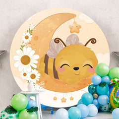 Aperturee - Moon And Bee Round Floral Baby Shower Backdorp