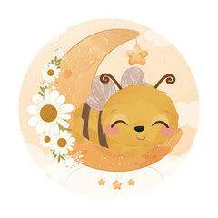 Aperturee - Moon And Bee Round Floral Baby Shower Backdorp