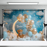 Aperturee - Moon Balloon Bear Bokeh Birthday Cake Smash Backdrop