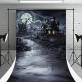 Aperturee - Moon Black Haunted House Halloween Photo Backdrop