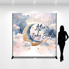 Aperturee - Moon Night Stars Custom Name Baby Shower Backdrop