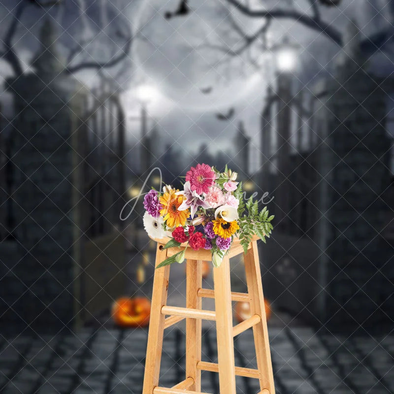 Aperturee - Moon Pumpkin Lantern Halloween Horror Night Backdrop