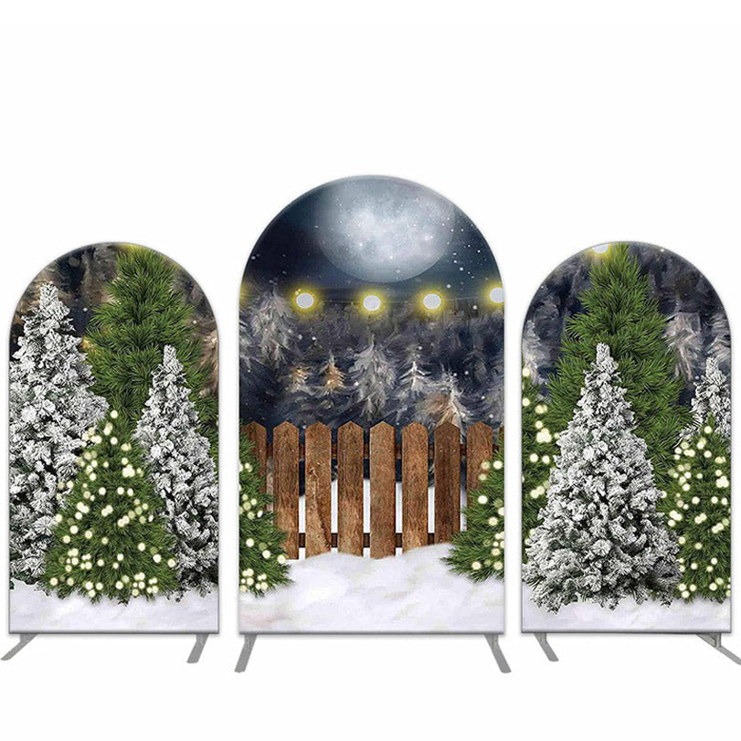 Aperturee - Moon Snow Christmas Trees Party Arch Backdrop Cover