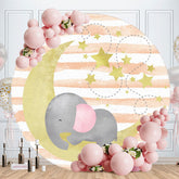 Aperturee - Moon Star And Elephant Round Baby Shower Backdrop