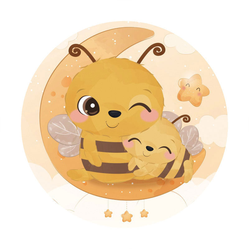 Aperturee - Moon Star And Little Bee Round Baby Shower Backdrop