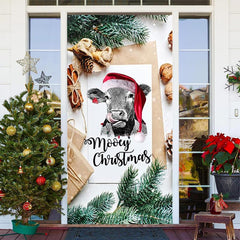 Aperturee - Moory Christmas Cow Green Leaves White Door Cover