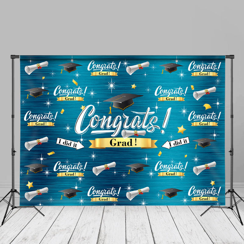 Aperturee - Mortarboard And Stars Cyan Backdrop For Congrats Grad