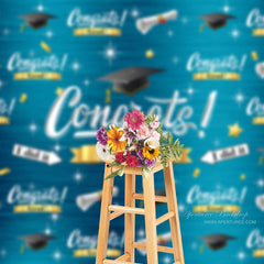 Aperturee - Mortarboard And Stars Cyan Backdrop For Congrats Grad