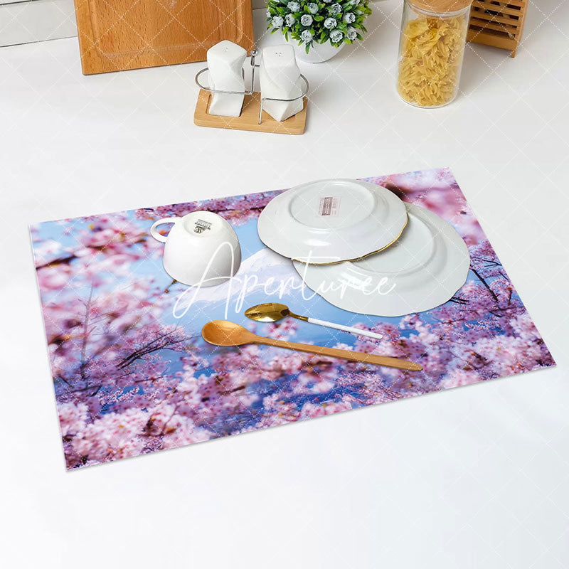 Aperturee - Mount Fuji Cherry Blossoms Scape Set Of 4 Placemats