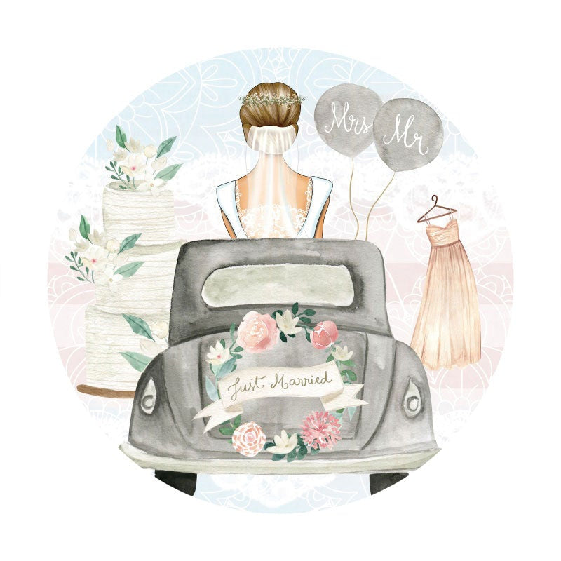 Aperturee - Mrs And Mr Just Married Round Wedding Backdrop