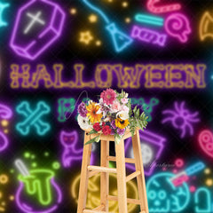 Aperturee - Multicolor Neon Pattern Halloween Party Backdrop