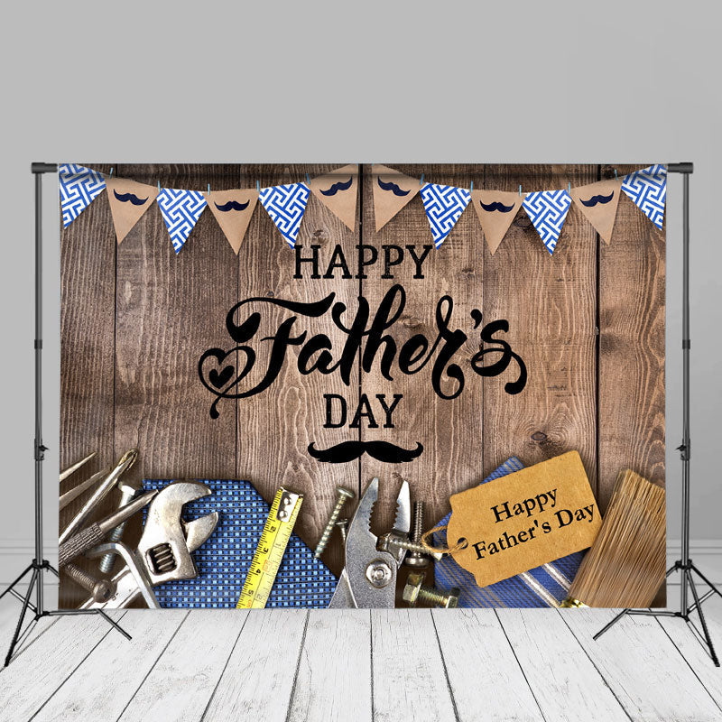 Aperturee - Mustache Tools Wooden Fathers Day Backdrop For Photo