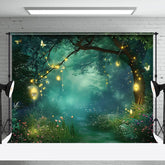 Aperturee - Mysterious Floral Foggy Night Forest Photo Backdrop