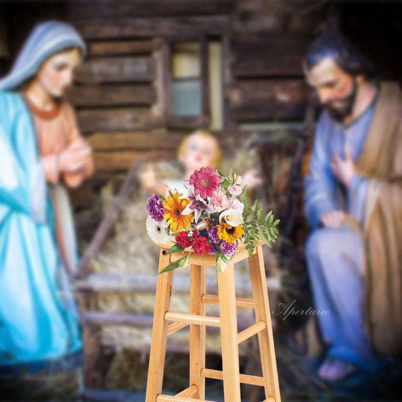 Aperturee - Nativity Virgin Mary Joseph Photo Christmas Backdrop