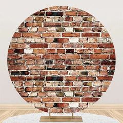 Aperturee - Natural Brown Brick Wall Round Birthday Backdrop