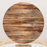 Aperturee - Natural Brown Wooden Plank Round Birthday Backdrop