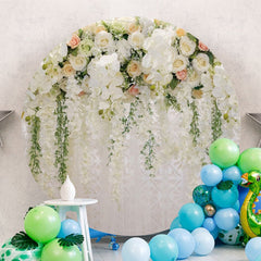 Aperturee - Nature White Floral Round Wedding Day Backdrop