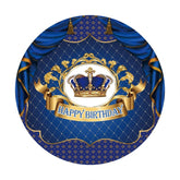 Aperturee Navy And Gold Crown Circle Happy Birthday Backdrop