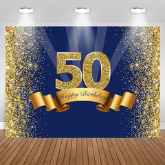 Aperturee - Navy Blue and Gold Happy 50th Birthday Party Backdrop