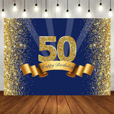 Aperturee - Navy Blue and Gold Happy 50th Birthday Party Backdrop