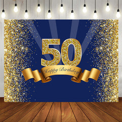 Aperturee - Navy Blue and Gold Happy 50th Birthday Party Backdrop