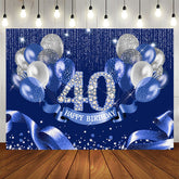 Aperturee - Navy Blue Balloon Ribbion Happy 40Th Birthday Backdrop