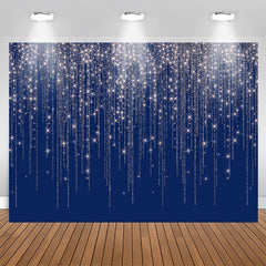 Aperturee - Navy Blue Glitter Silver Bar Happy Birthday Backdrop