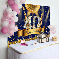 Aperturee - Navy Blue Gold Party Light Ball 40 Birthday Backdrop