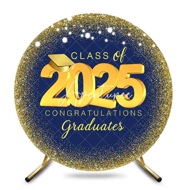 Aperturee - Navy Blue Gold Spot Light Circle Graduation Backdrop