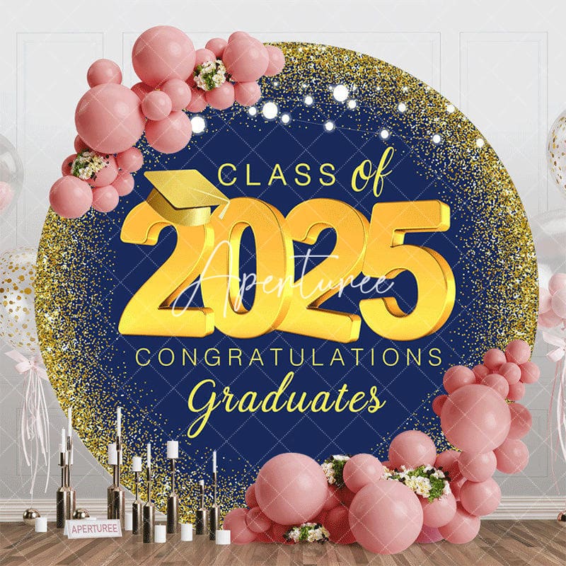 Aperturee - Navy Blue Gold Spot Light Circle Graduation Backdrop