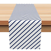 Aperturee - Navy Blue Grey White Diagonal Stripes Table Runner