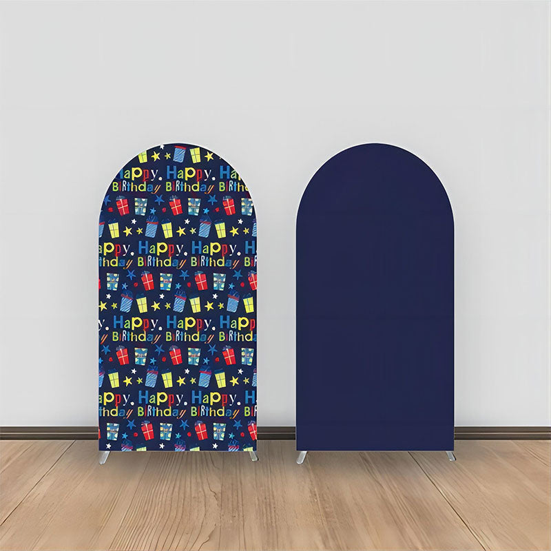 Aperturee - Navy Blue Happy Birthday Double Sided Arch Backdrop