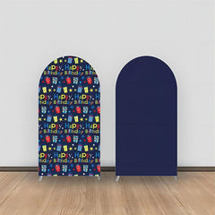 Aperturee - Navy Blue Happy Birthday Double Sided Arch Backdrop