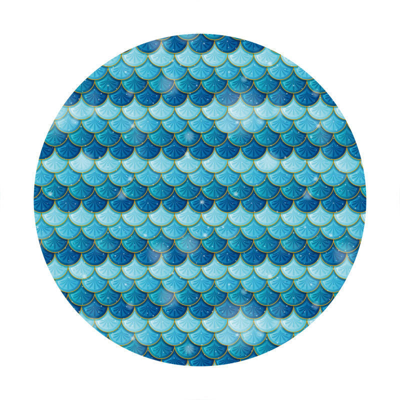 Aperturee - Navy Blue Round Mermaid Backdrop For Birthday