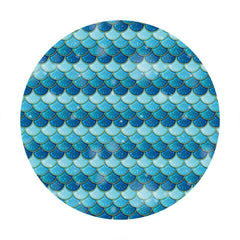 Aperturee - Navy Blue Round Mermaid Backdrop For Birthday