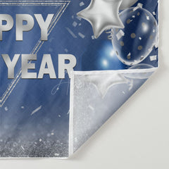Aperturee - Navy Blue Silver Balloon Flag New Year Backdrop
