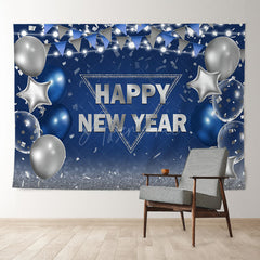 Aperturee - Navy Blue Silver Balloon Flag New Year Backdrop