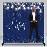 Aperturee - Navy Blue Silver Custom 50th Birthday Photo Backdrop