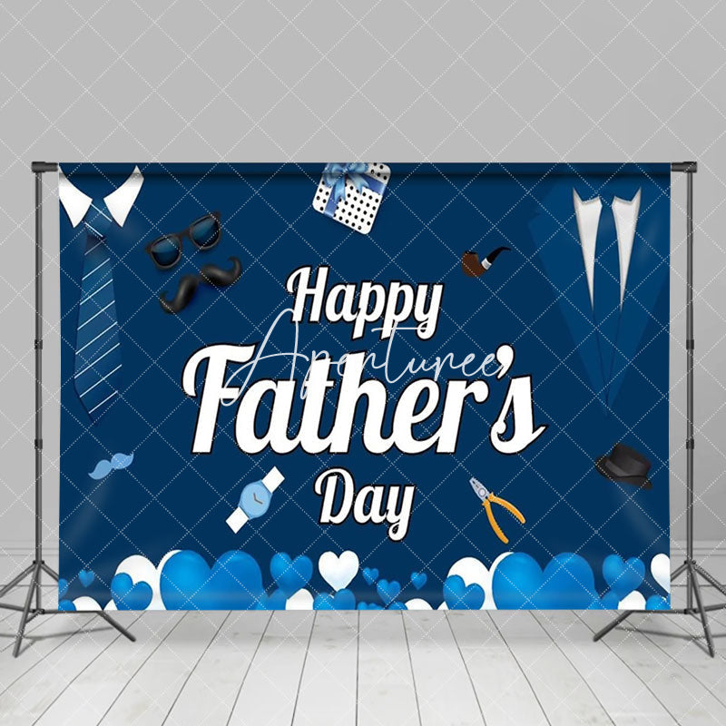 Aperturee - Navy Blue Tie Suit Gifts Happy Fathers Day Backdrop