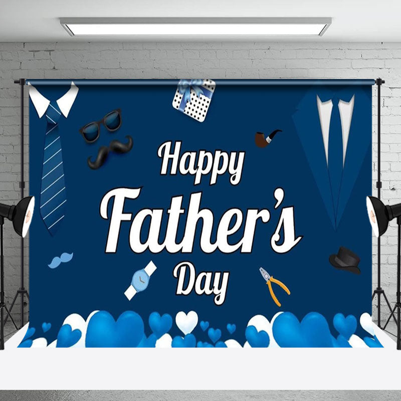 Aperturee - Navy Blue Tie Suit Gifts Happy Fathers Day Backdrop