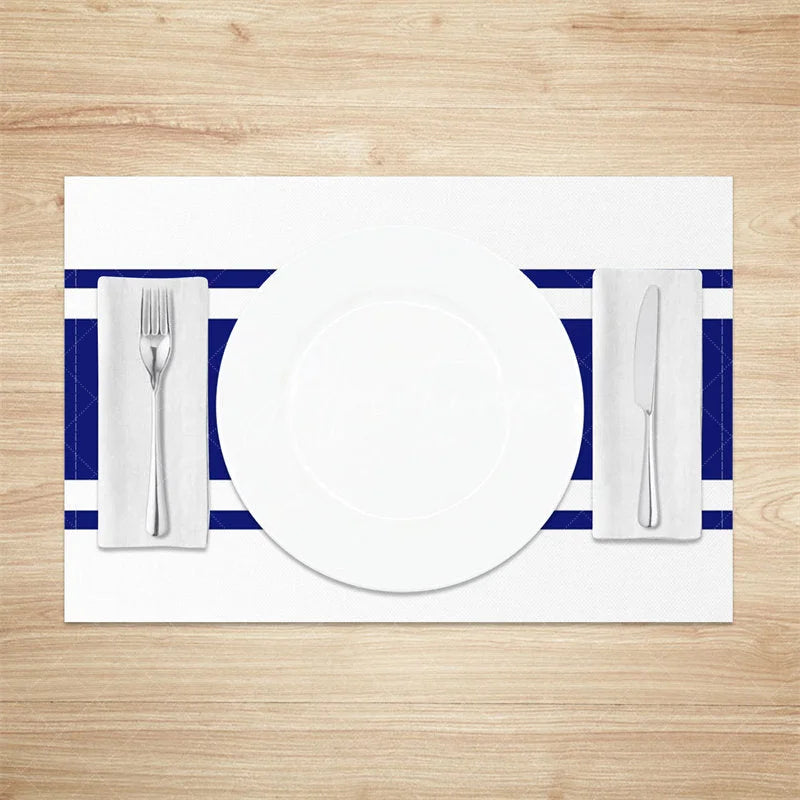 Aperturee - Navy Blue White Elegant Modern Set Of 4 Placemats