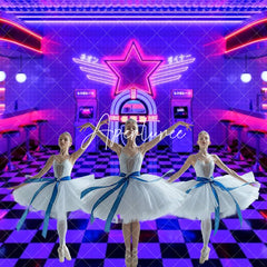 Aperturee - Neon City Tile Floor Vintage Restaurant Stage Backdrop