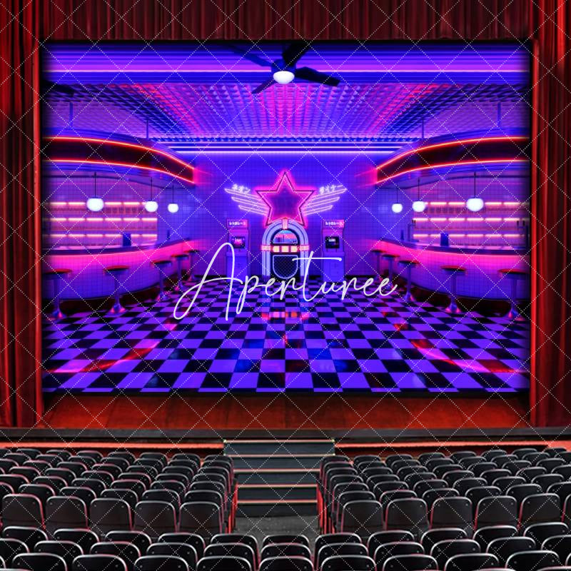 Aperturee - Neon City Tile Floor Vintage Restaurant Stage Backdrop