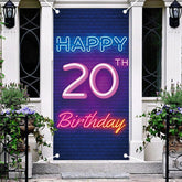 Aperturee - Neon Light Brick Wall Happy 20Th Birthday Door Cover