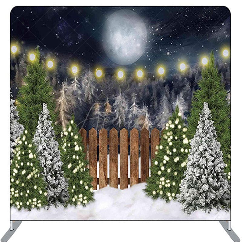 Aperturee - Night Moon Snow Pin Forest Fabric Christmas Backdrop