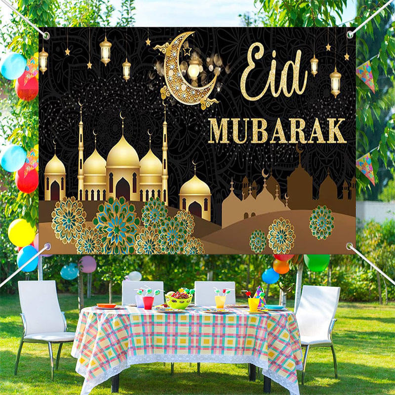 Aperturee - Night Sand Color Palace Eid Mubarak Backdrop